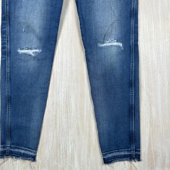 Madewell 9” High Rise Skinny Distressed Blue Denim Raw Hem Casual Jeans 32 - Picture 3 of 15